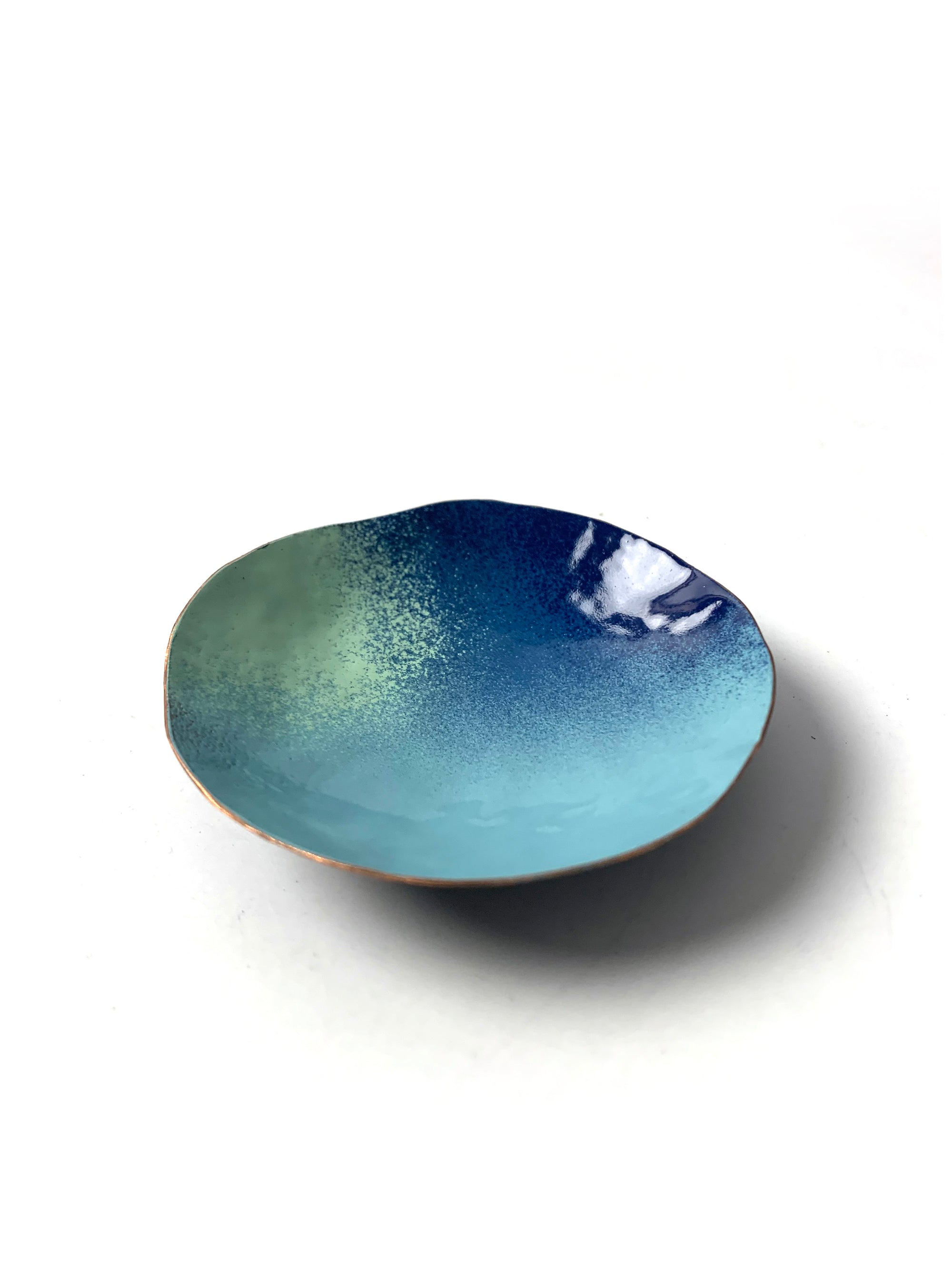 Little Copper Dish in Faded Teal and Azure Blue