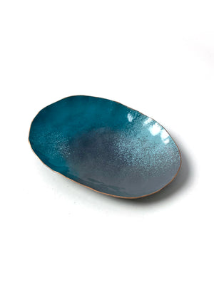 Oval Copper Dish in Storm Grey and Bold Teal
