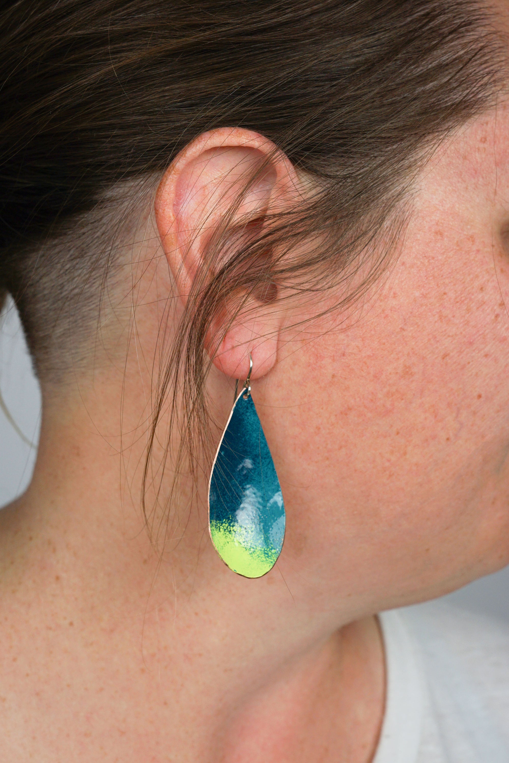 Chroma Earrings in Bold Teal and Neon Chartreuse