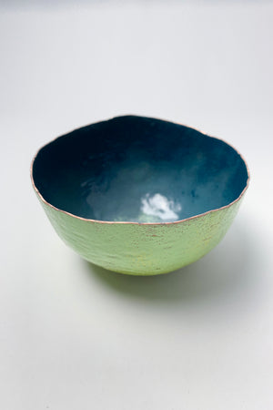 Colorful Copper Bowl in Dark Teal and Lime