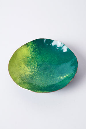 Little Copper Dish in Green and Yellow