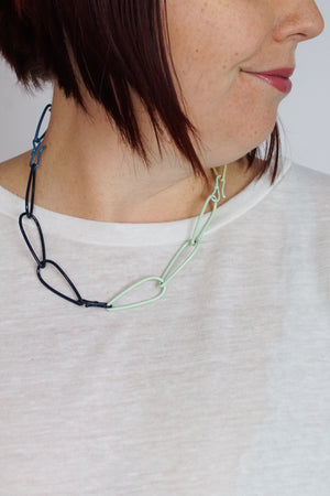 Modular Necklace in Dark Navy, Azure Blue, Soft Mint, and Green Sand
