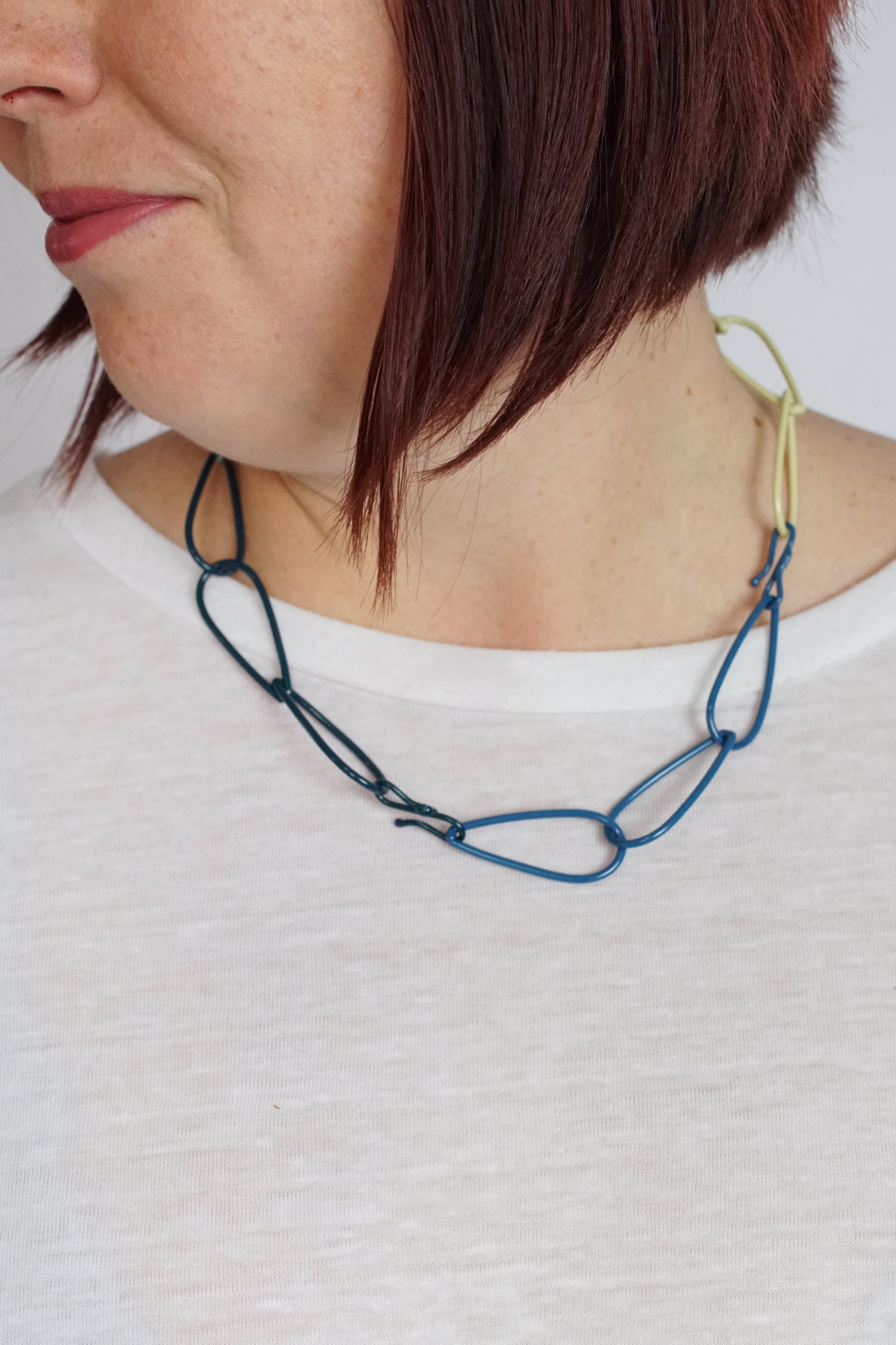 Modular Necklace in Deep Ocean, Azure Blue, Faded Teal, and Green Sand