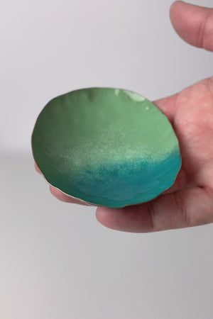 Oval Copper Dish in Pale Green and Bold Teal