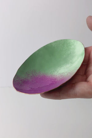 Oval Copper Dish in Pale Green and Magenta