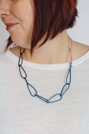 Modular Necklace in Azure Blue, Dark Navy, and Bubble Gum