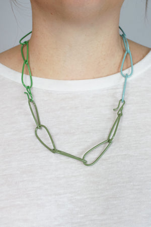 Modular Necklace in Faded Teal, Fresh Green, and Olive Green