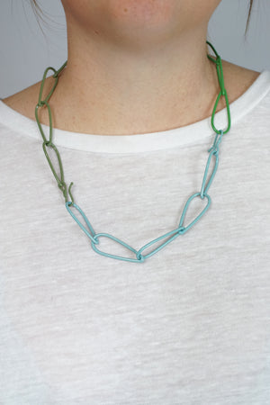 Modular Necklace in Faded Teal, Fresh Green, and Olive Green