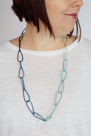 Long Modular Necklace in Azure Blue, Soft Mint, Dark Navy, and Faded Teal