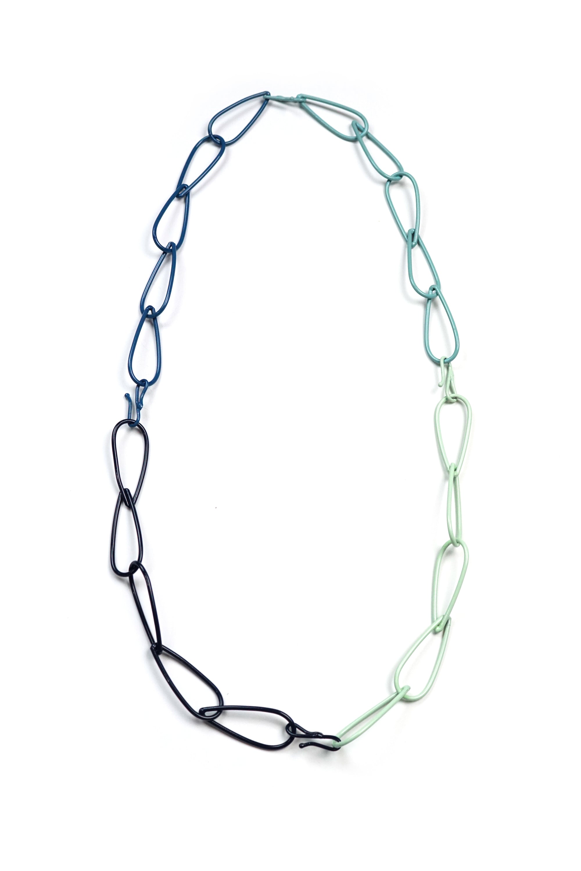 Long Modular Necklace in Azure Blue, Soft Mint, Dark Navy, and Faded Teal