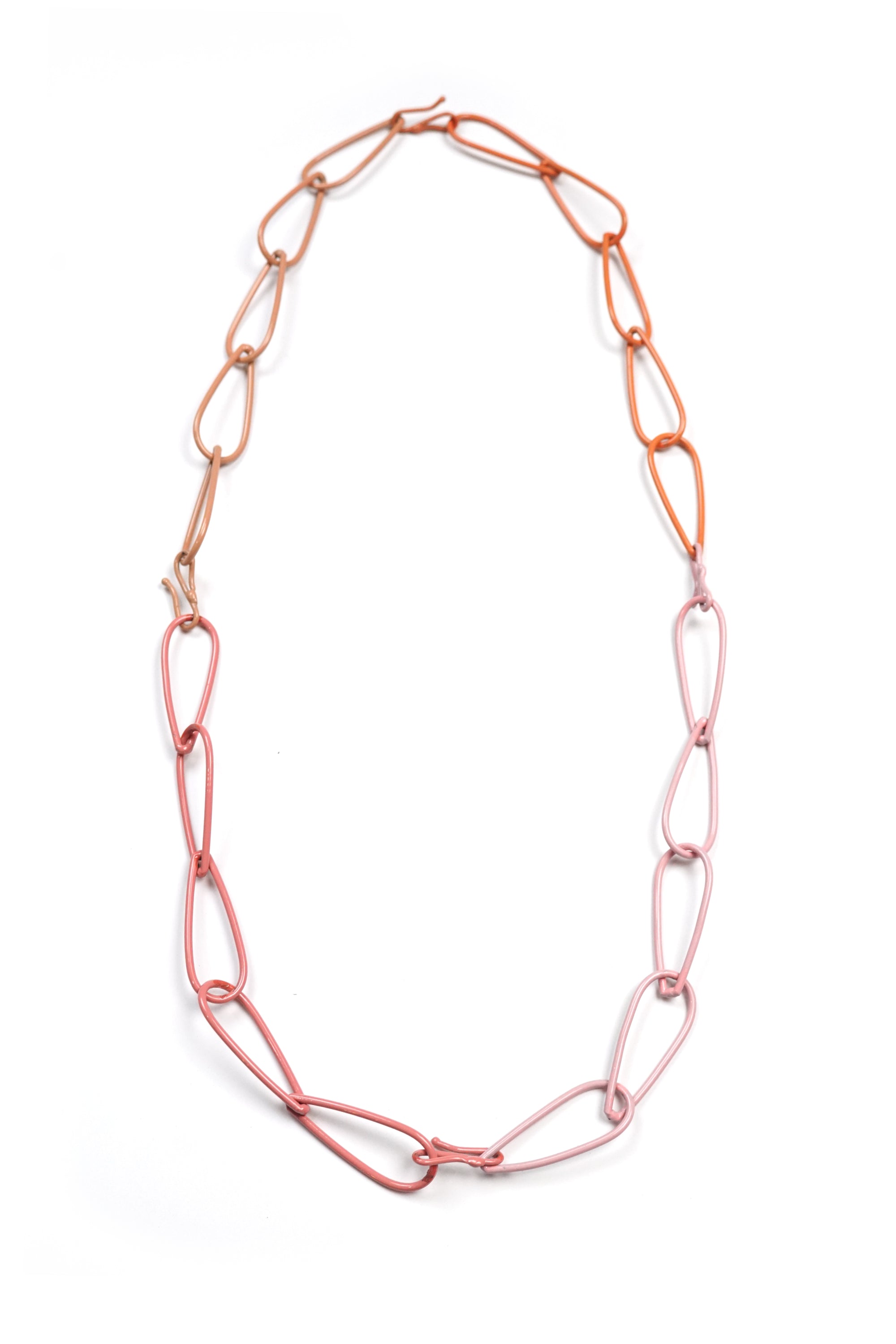 Long Modular Necklace in Dusty Rose, Desert Coral, Light Raspberry, and Bubble Gum