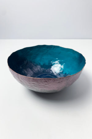 Colorful Copper Bowl in Bold Teal and Mauve