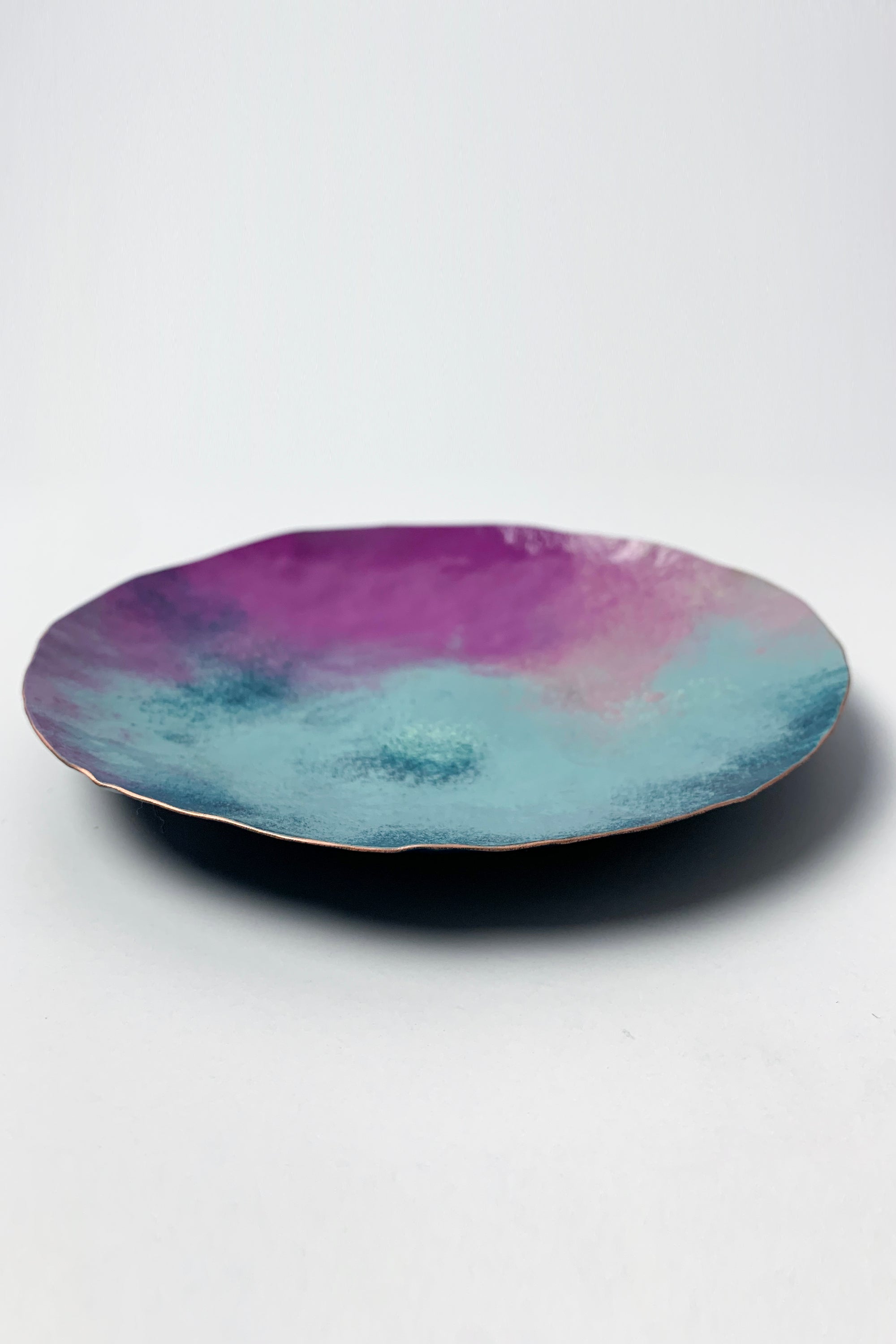 Round Copper Tray in Turquoise and Magenta