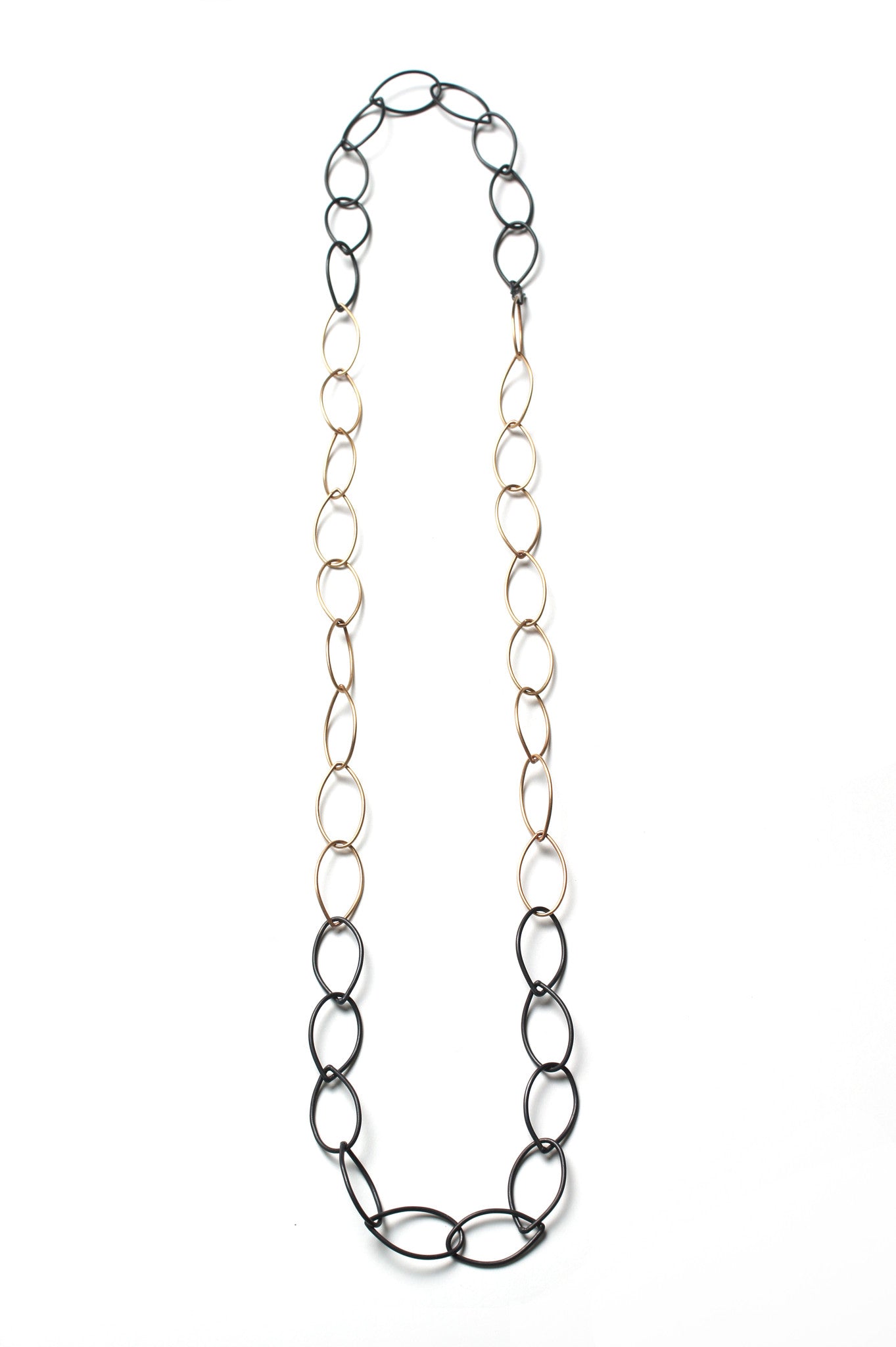 steel and bronze modern chain link two-tone long necklace