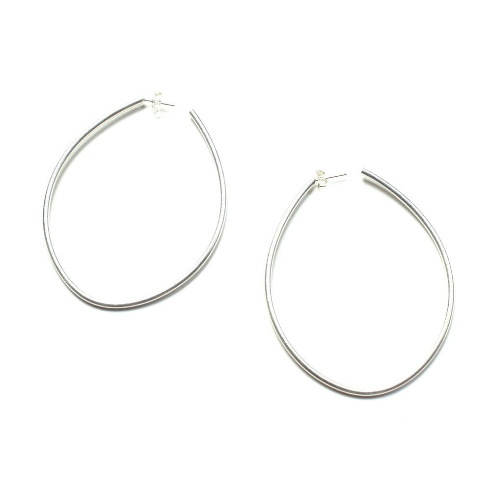 large droplet hoop earrings in silver