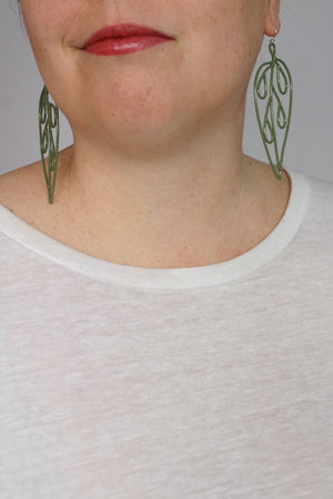 Long Ada Earrings in Olive Green