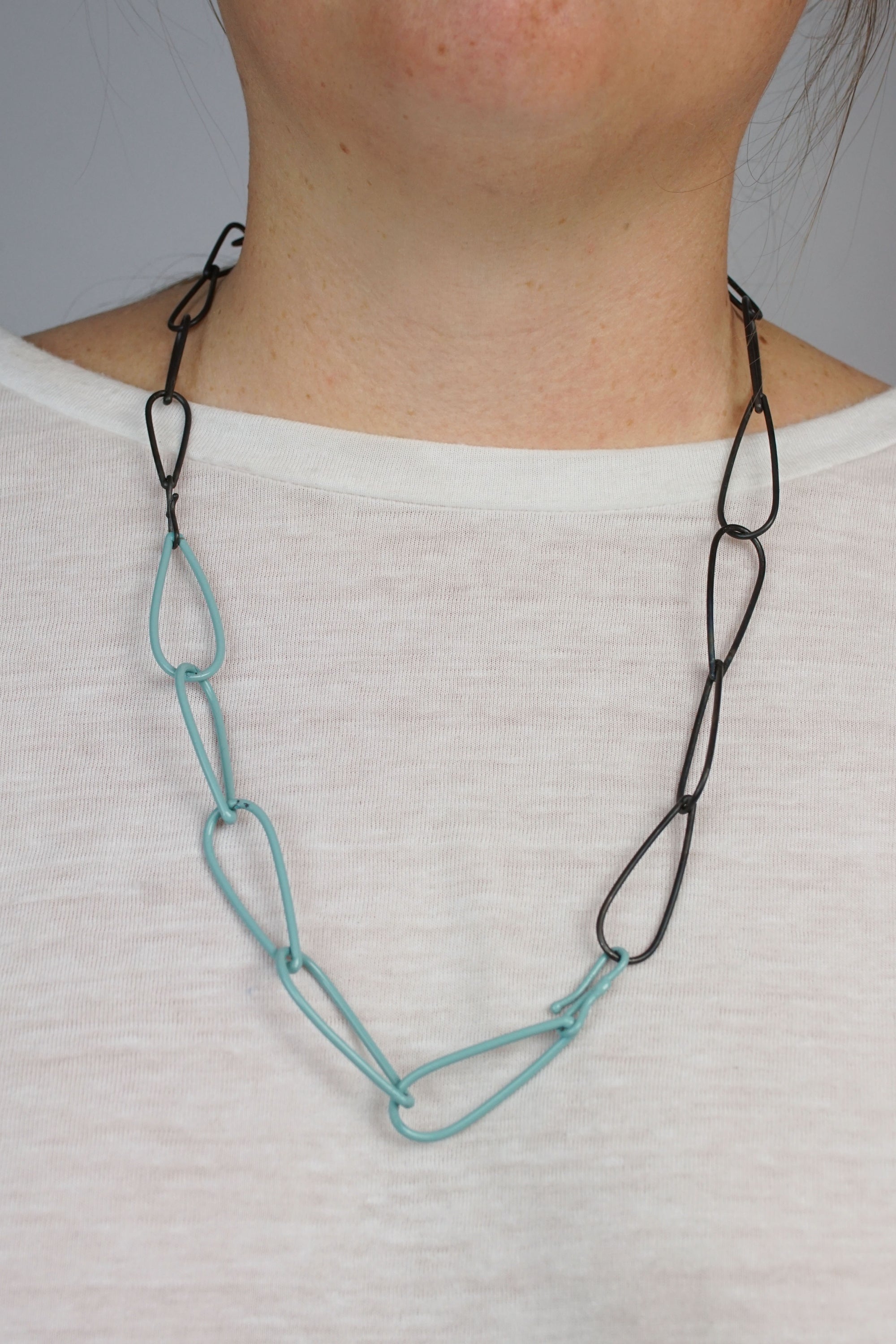 Modular Necklace in Steel and Faded Teal