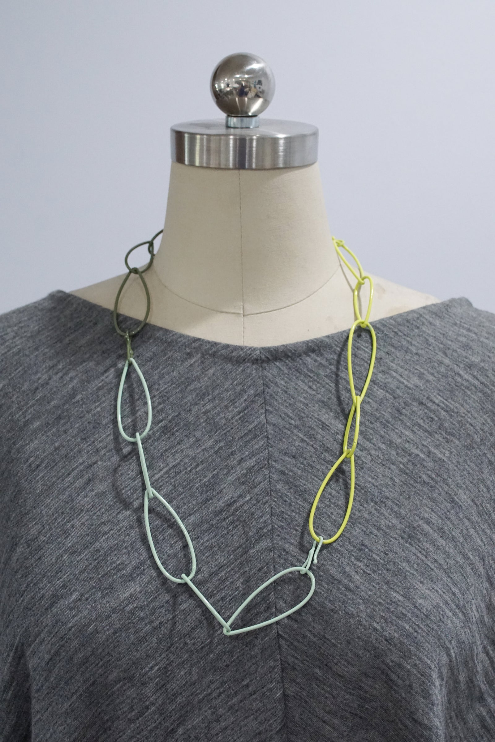 long Modular Necklace in neon and green