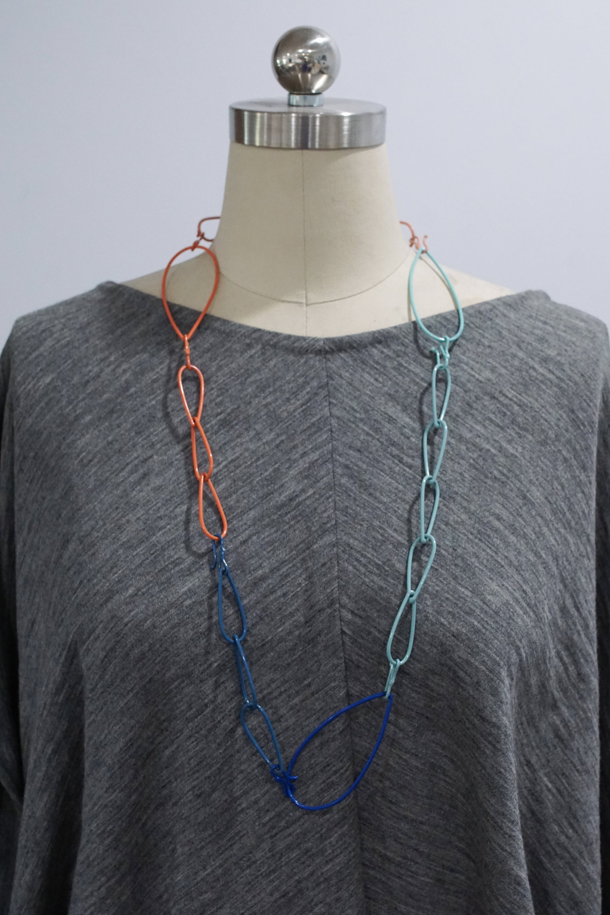 long Modular Necklace in coral and blue - sample sale