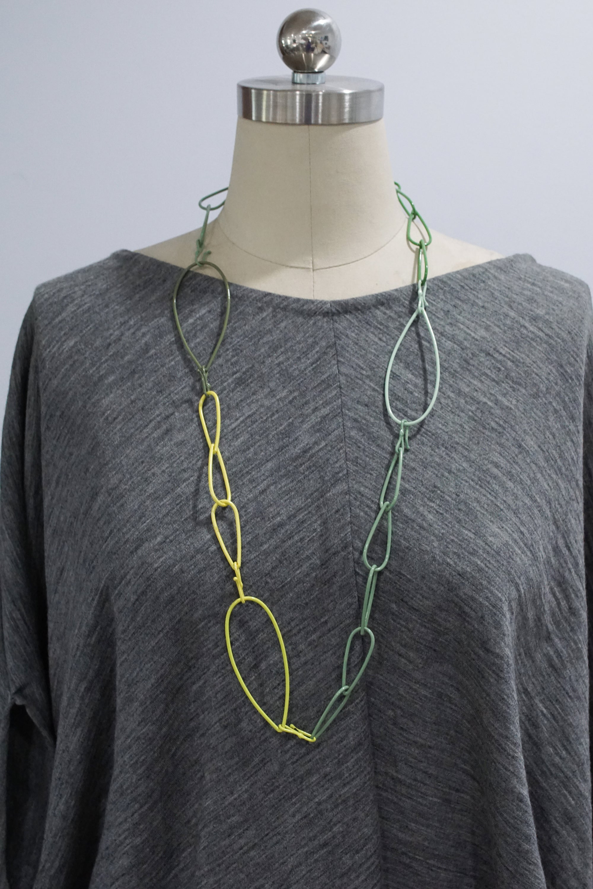 long Modular Necklace in green and yellow - sample sale