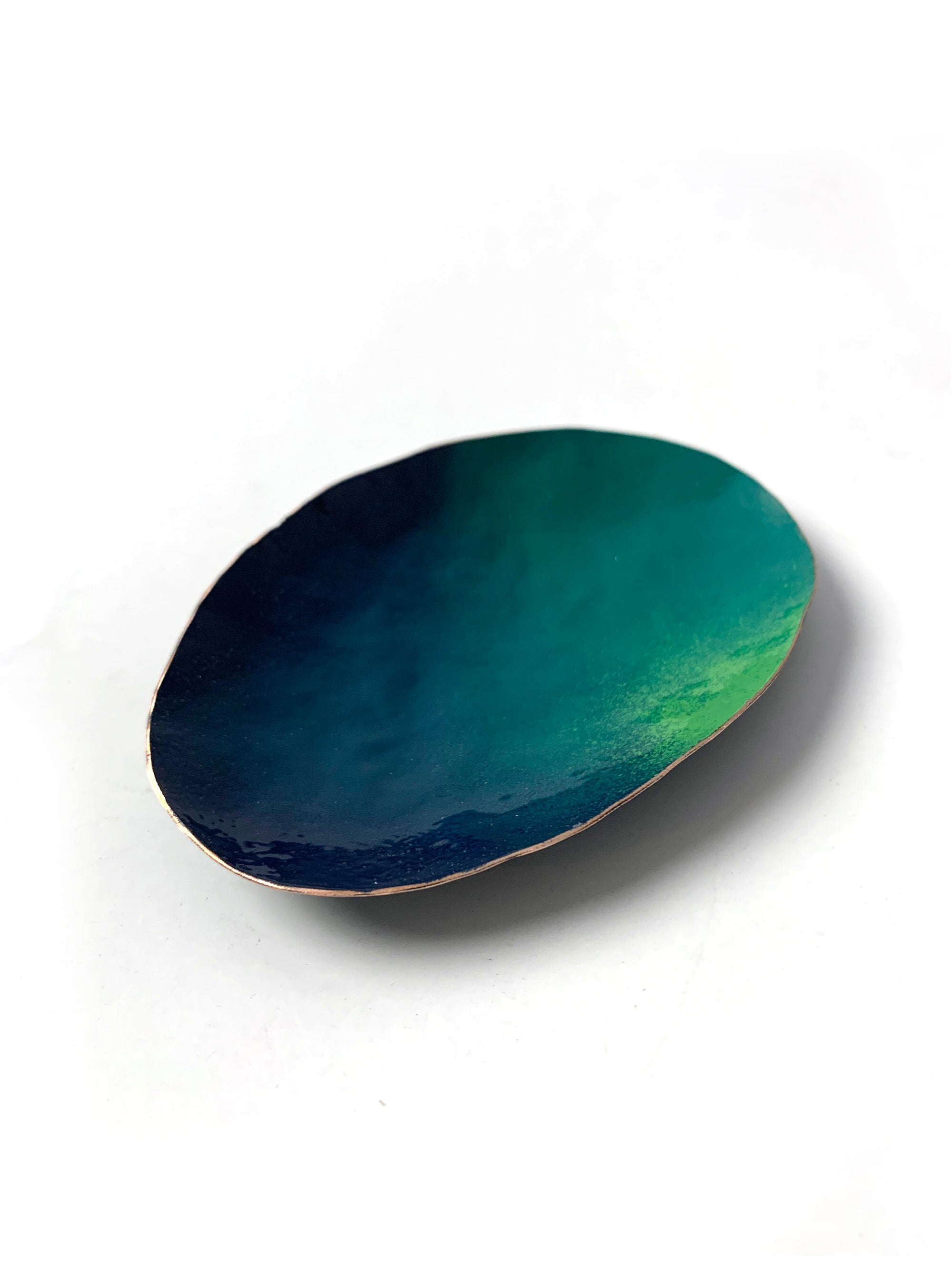 Oval Copper Dish in Emerald Green, Deep Ocean, and Fresh Green