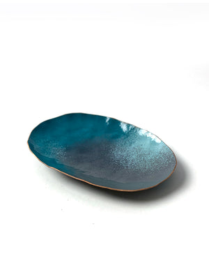 Oval Copper Dish in Storm Grey and Bold Teal