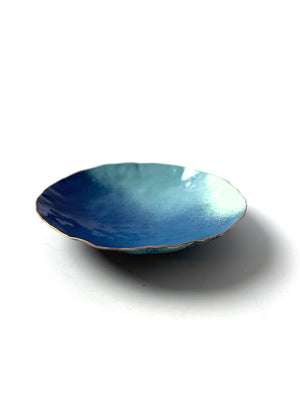 Round Copper Dish in Azure Blue and Faded Teal