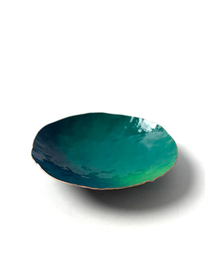 Round Copper Dish in Emerald Green, Deep Ocean, and Fresh Green