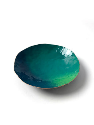 Round Copper Dish in Emerald Green, Deep Ocean, and Fresh Green