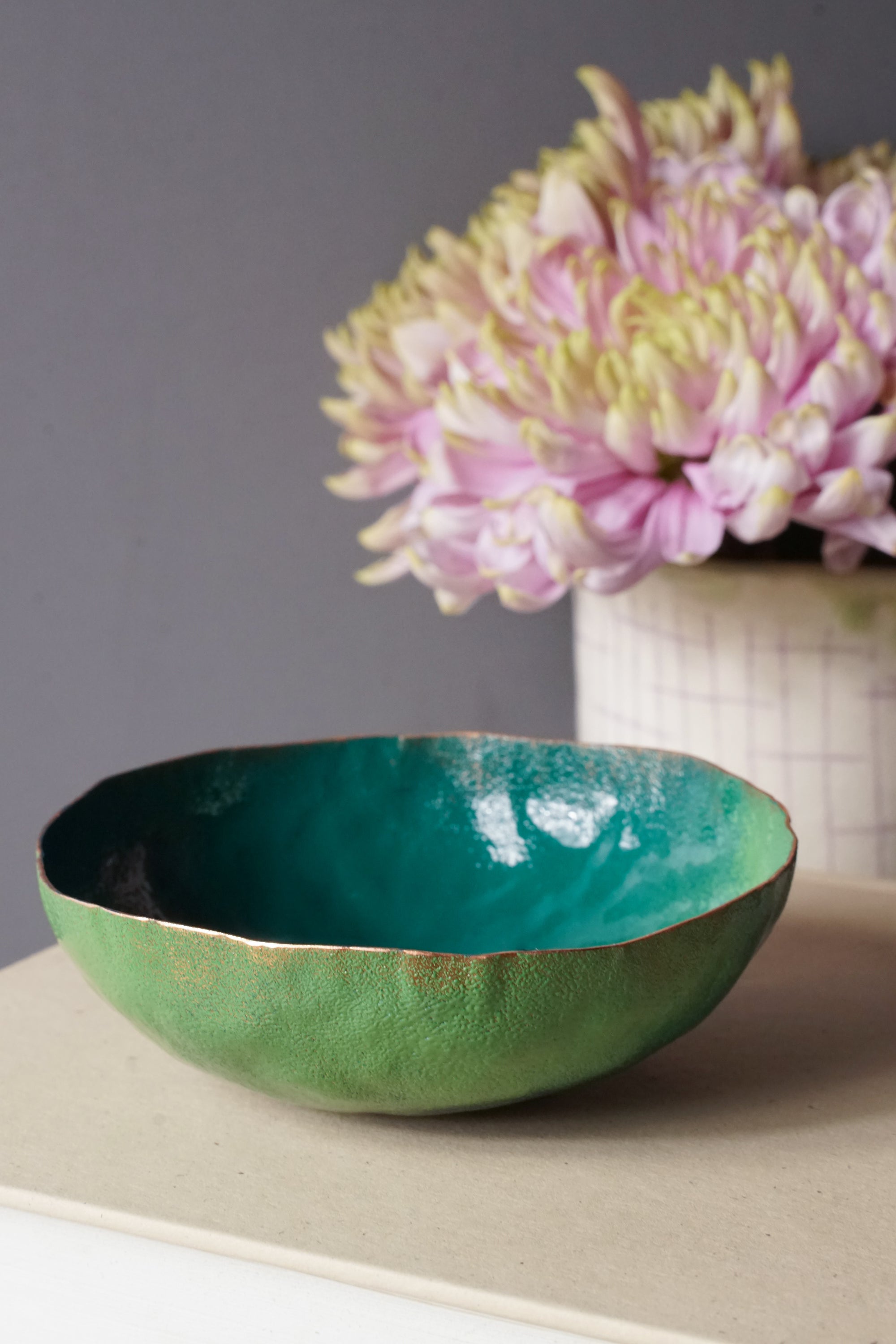 Colorful Copper Bowl in Emerald Green, Fresh Green, and Deep Ocean