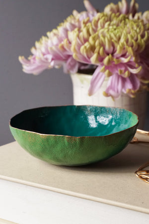 Colorful Copper Bowl in Emerald Green, Fresh Green, and Deep Ocean