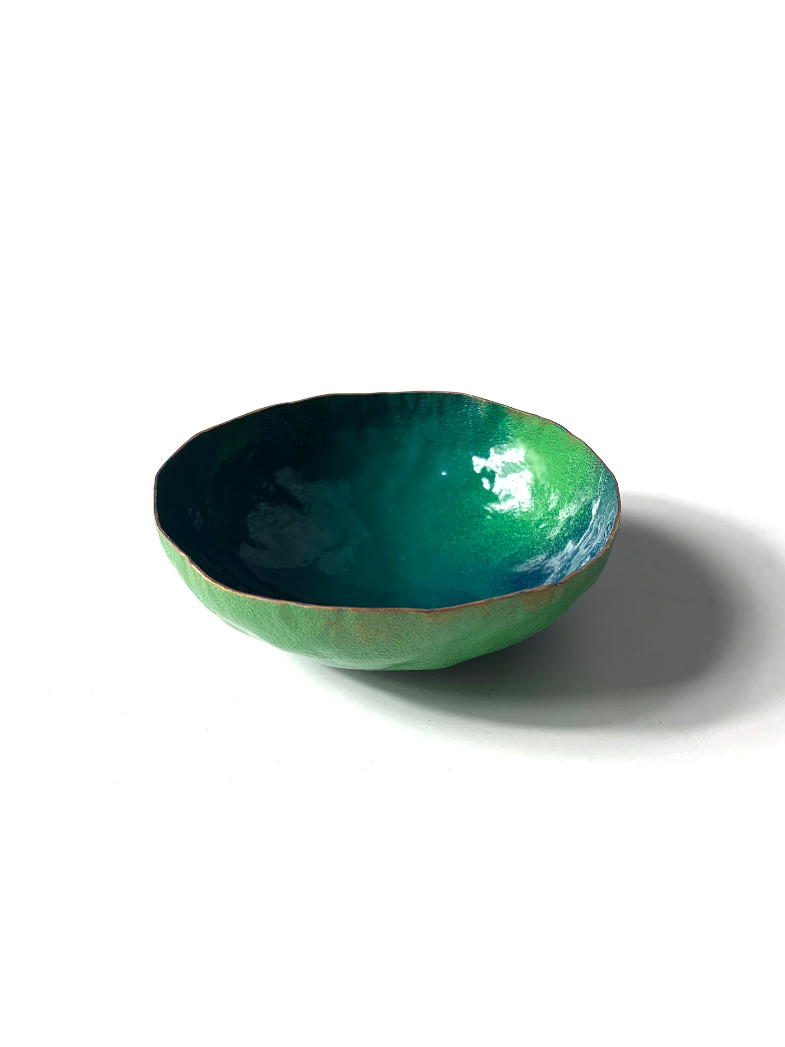 Colorful Copper Bowl in Emerald Green, Fresh Green, and Deep Ocean