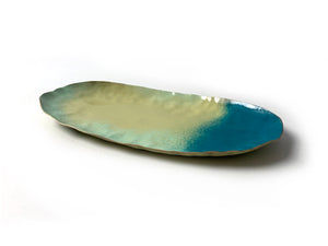 Colorful Oval Copper Tray in Green Sand, Soft Mint, and Bold Teal