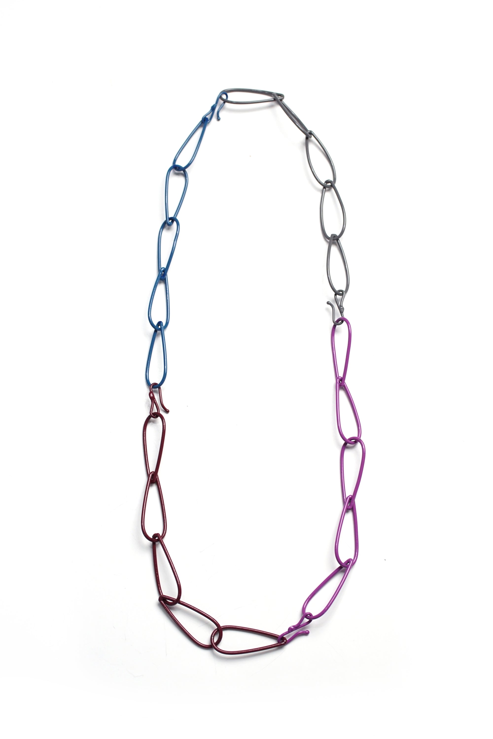 long Modular Necklace in blue, purple, burgundy, and grey - sample sale