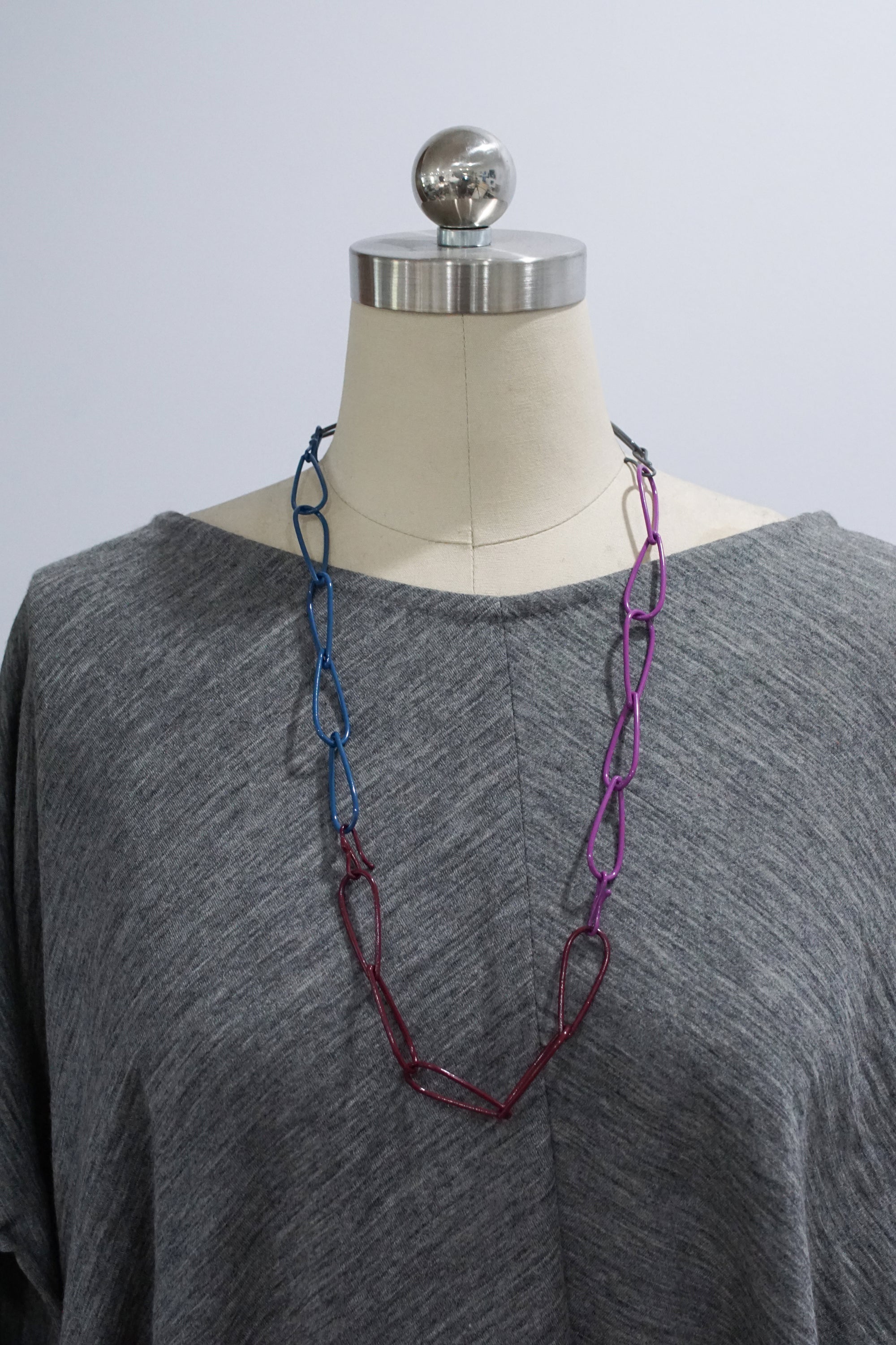 long Modular Necklace in blue, purple, burgundy, and grey - sample sale
