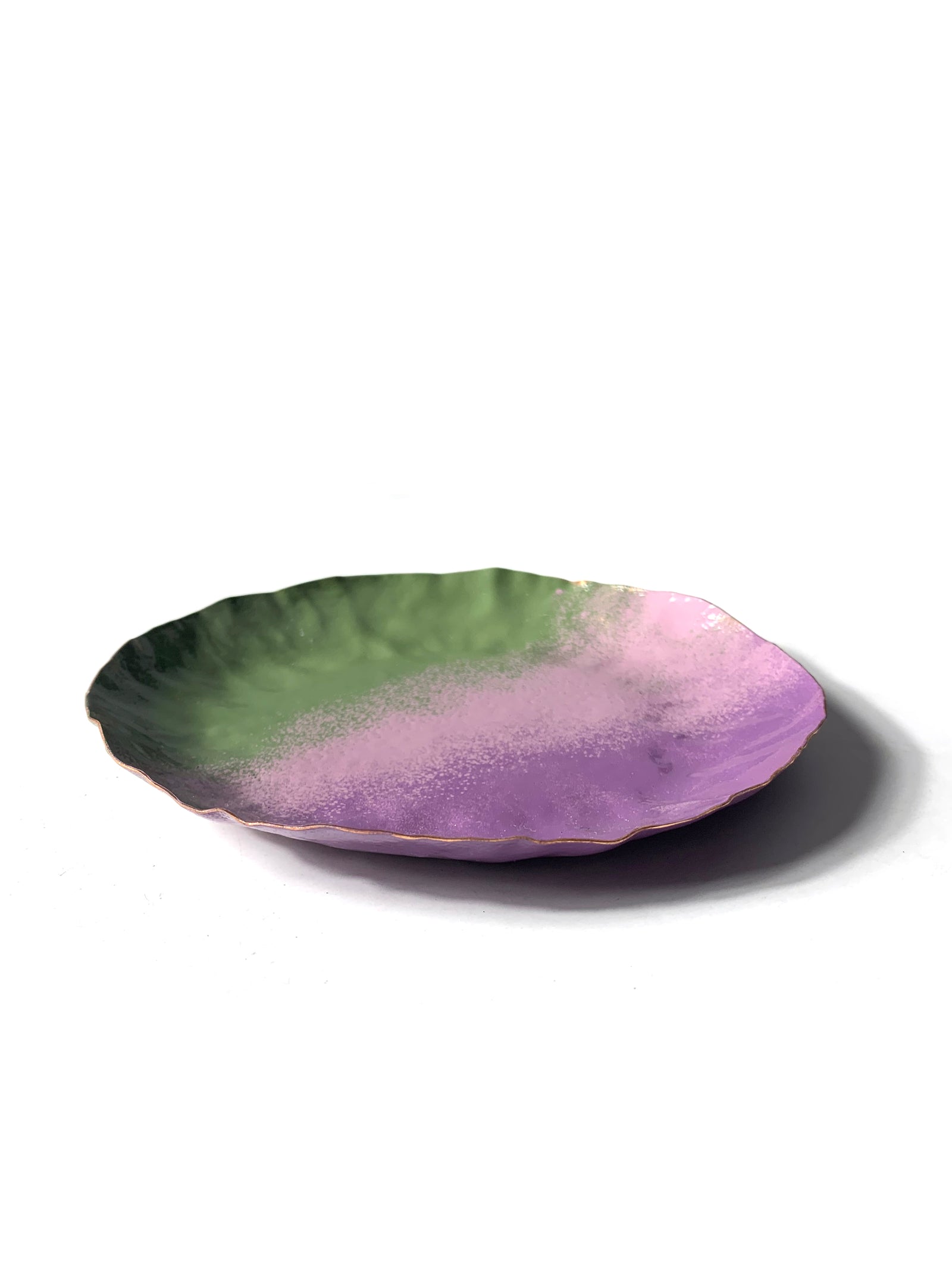 Chroma Colorful Decorative Round Metal Tray in Olive Green and Lavender