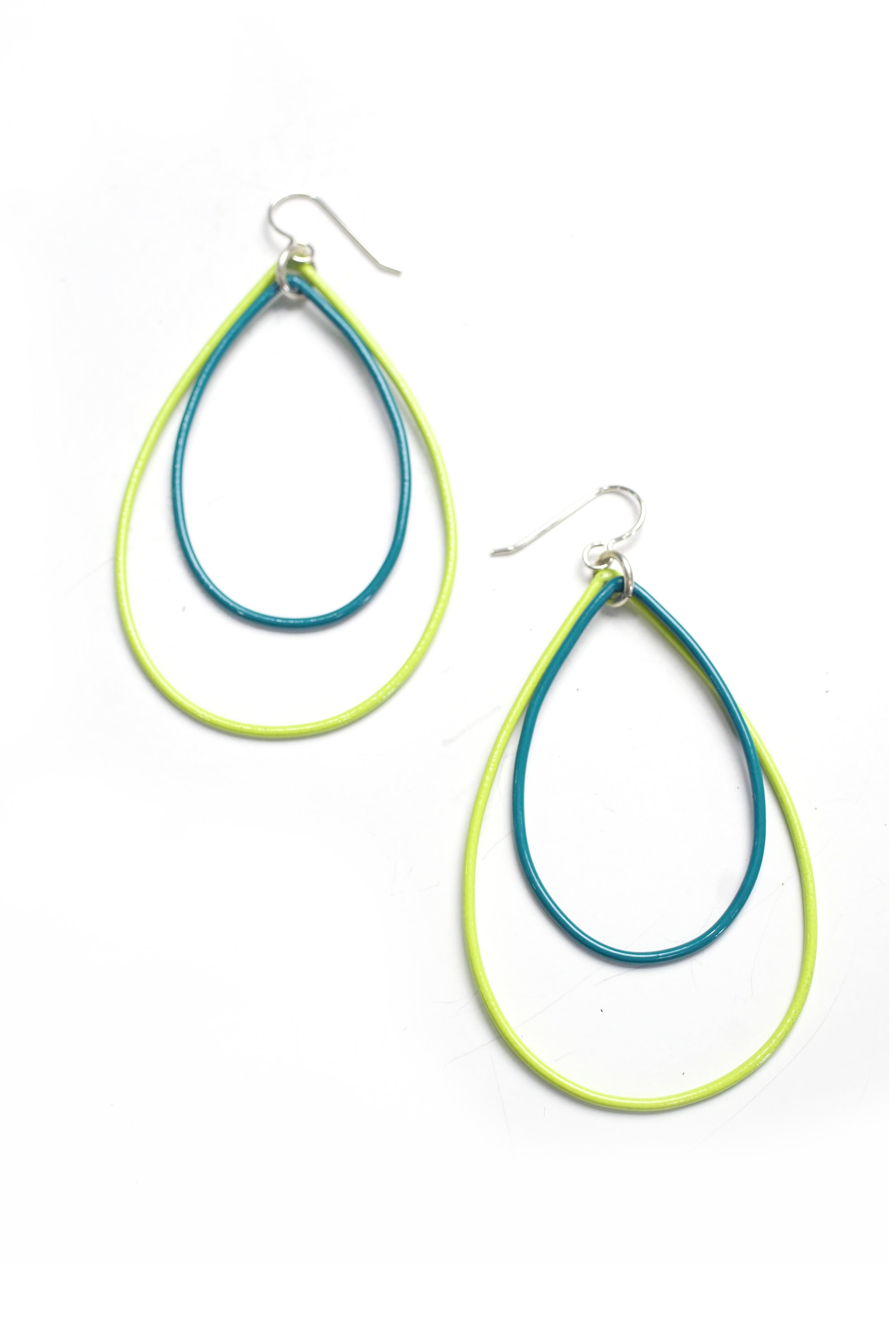 Large Eva earrings in Neon Chartreuse and Bold Teal - sample sale