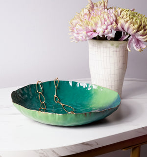 Colorful Copper Bowl in Emerald Green, Deep Ocean, and Fresh Green