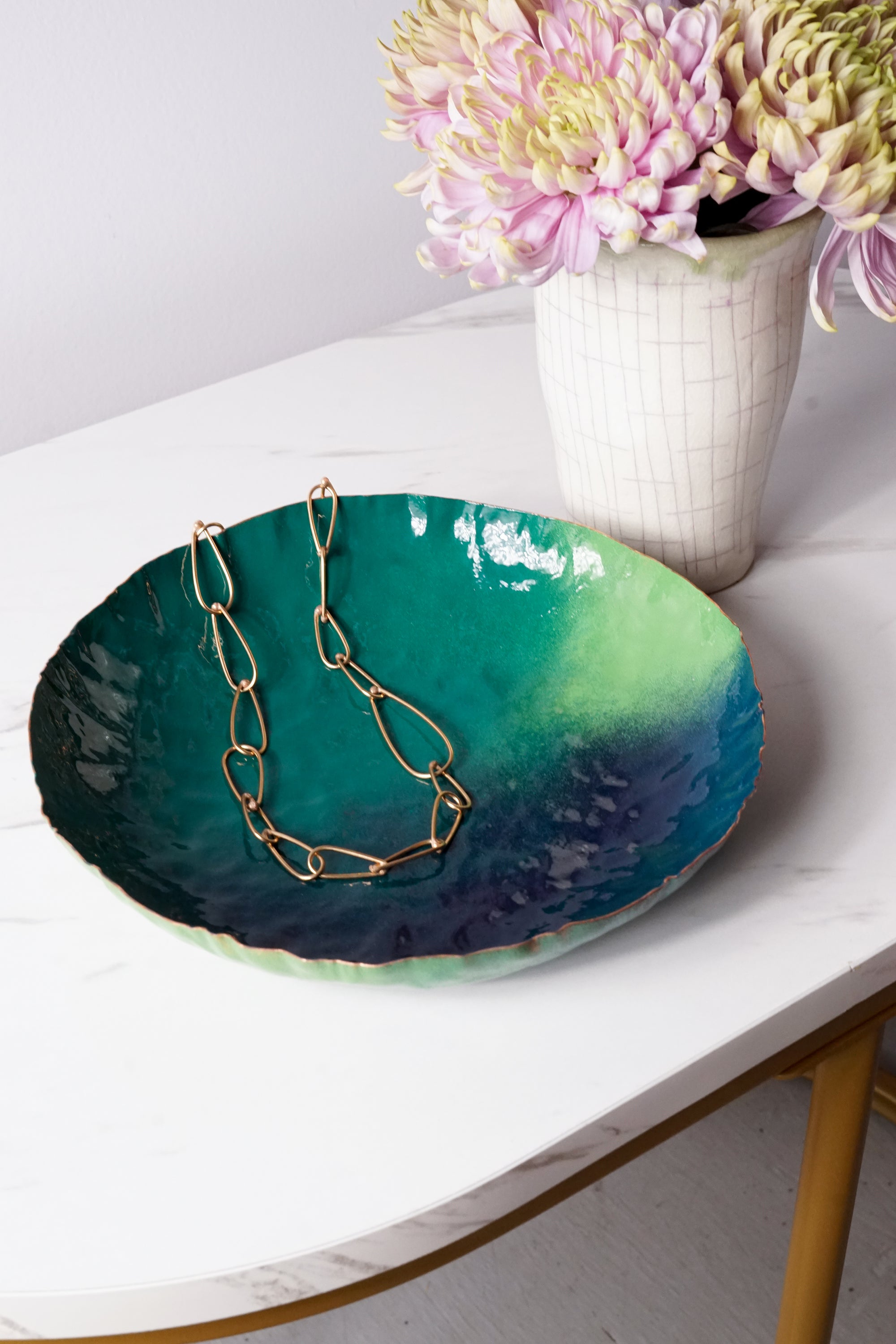 Colorful Copper Bowl in Emerald Green, Deep Ocean, and Fresh Green