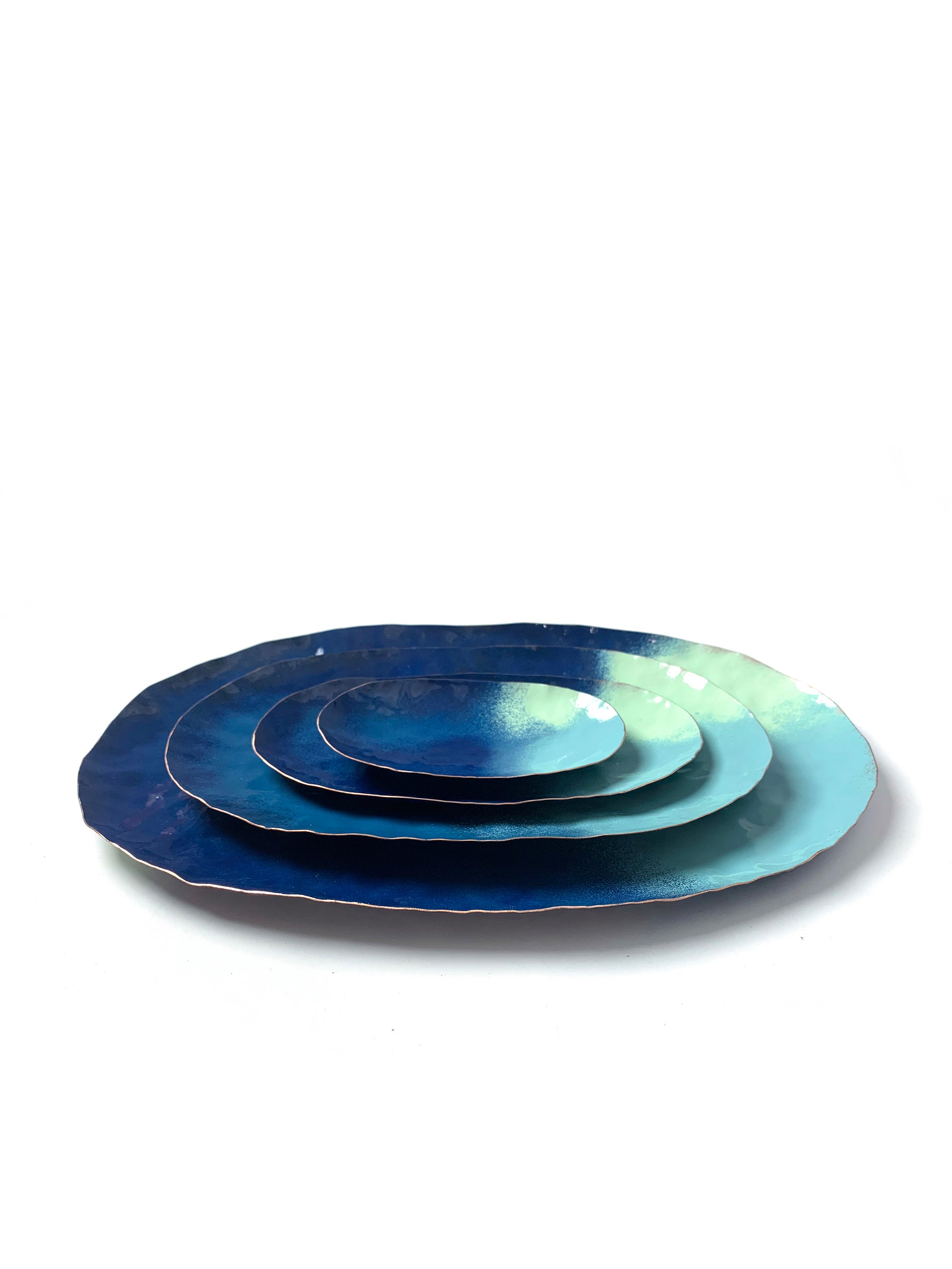 Chroma Colorful Decorative Metal Tray in Azure Blue, Navy & Soft Teal