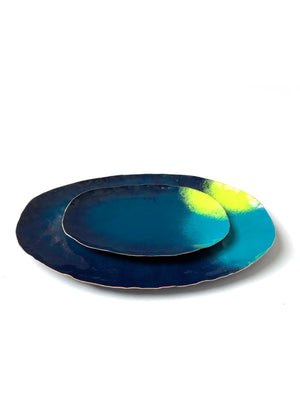 Chroma Colorful Decorative Metal Tray in Dark Teal & Neon Chartreuse