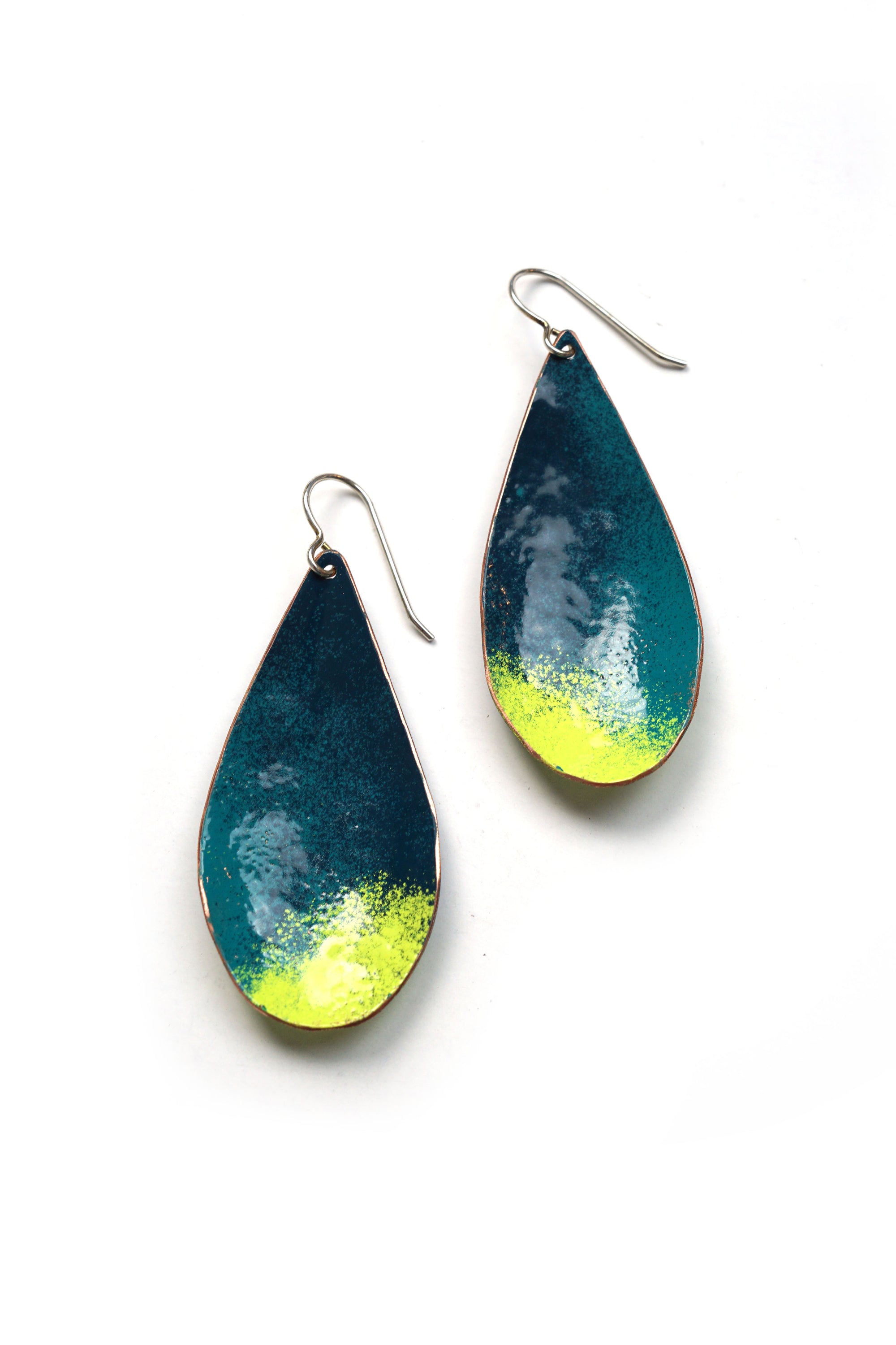 Chroma Earrings in Bold Teal and Neon Chartreuse