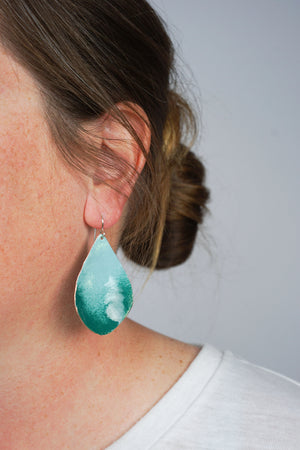 Chroma Earrings in Faded Teal and Emerald Green