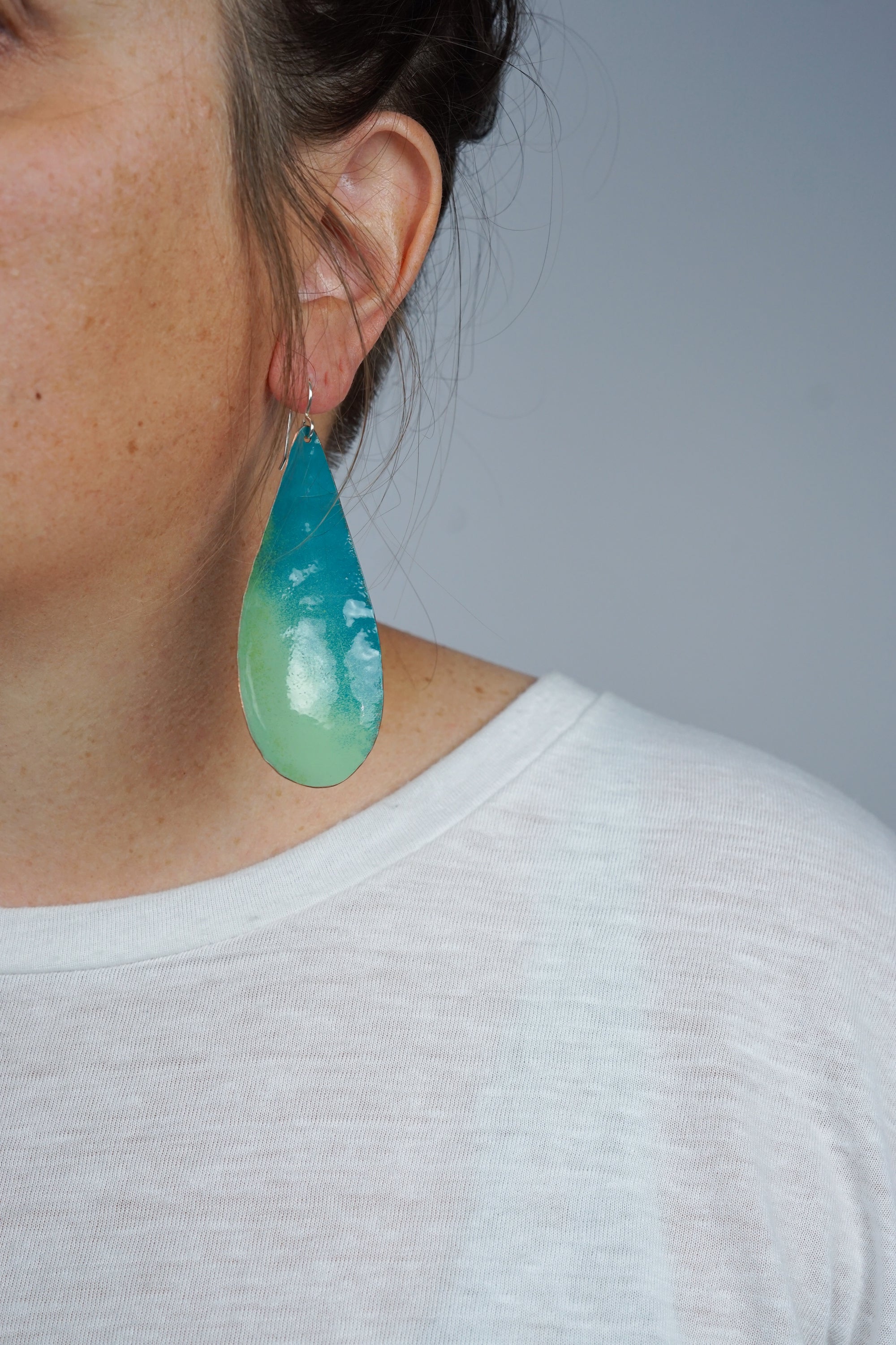 Large Chroma Earrings in Bold Teal and Pale Green