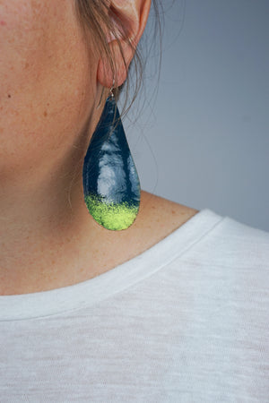 Large Chroma Earrings in Deep Ocean and Neon Chartreuse