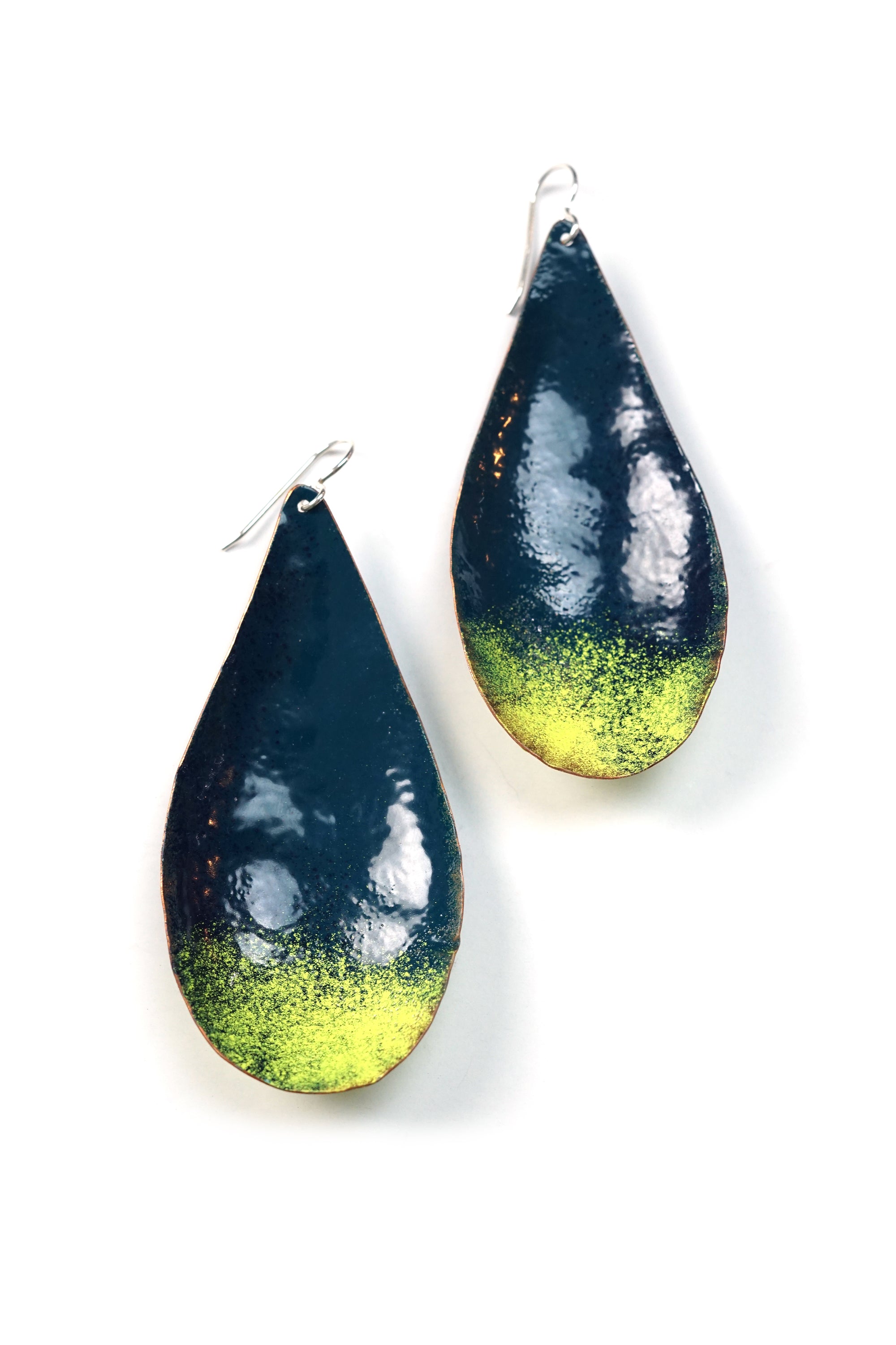 Large Chroma Earrings in Deep Ocean and Neon Chartreuse