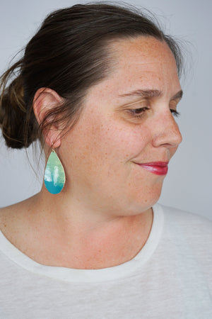 Chroma Earrings in Pale Green and Bold Teal