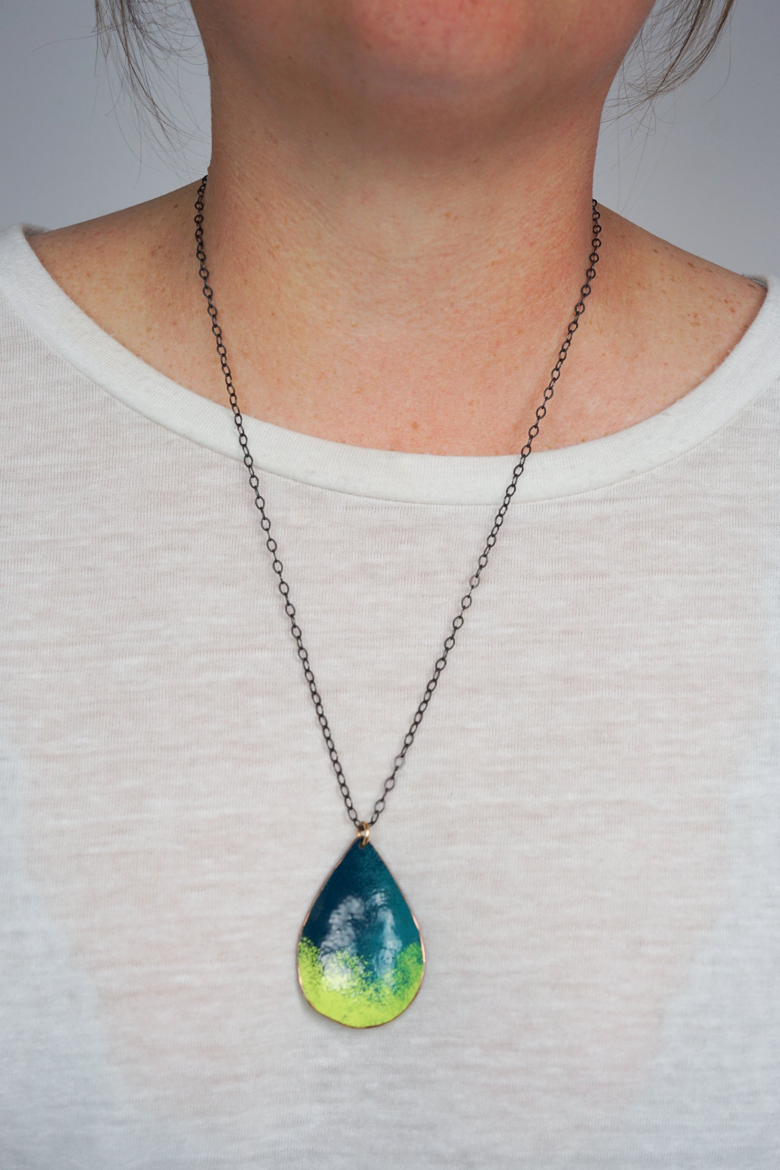 Chroma Pendant in Deep Ocean and Neon Chartreuse