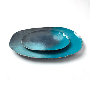Chroma Colorful Decorative Metal Tray in Grey & Bold Teal