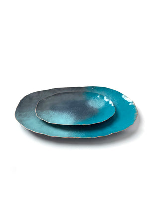 Chroma Colorful Decorative Metal Tray in Grey & Bold Teal